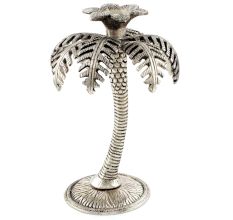 Silver Single Palm Tree Aluminium Candle Stand